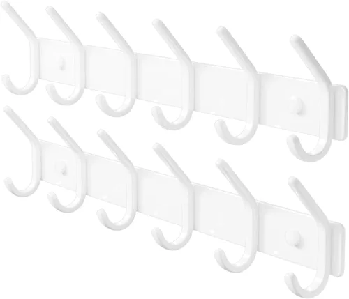 Miniatura 7 de Perchero de montaje en pared (negro, 1 unidad) – Organizador de aluminio de 6 ganchos, instalación de taladro, sostiene abrigos, toallas y bolsas