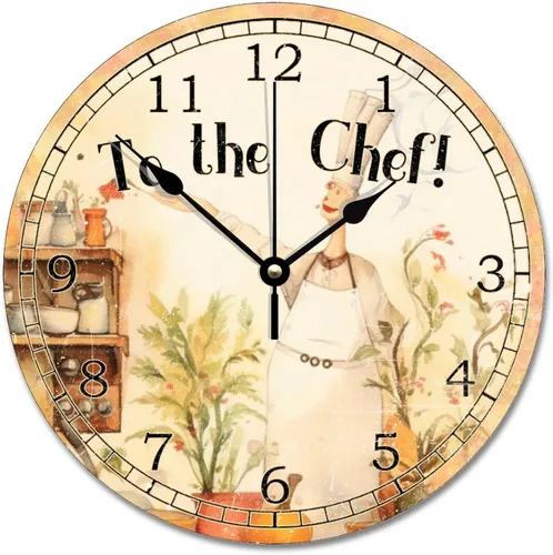 Miniatura 12 de ArogGeld Reloj de cocina de chef con números arábigos, reloj de pared personalizado de 10 pulgadas, funciona con pilas, decoración de pared
