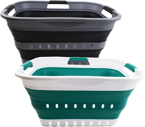 SAMMART Juego de 2-30L (8 galones) cesta plegable de plástico para la ropa sucia – Contenedor/organizador plegable – Tina de lavado portátil –