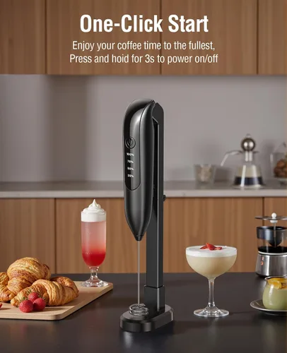 Miniatura 4 de Dynooper Espumador de Leche Eléctrico de Mano: espumador de café recargable 3 en 1 - Pantalla LED, Carga Inalámbrica - 3 Velocidades, Batidor