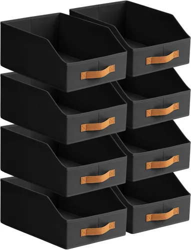 Miniatura 16 de Homsorout Contenedores de almacenamiento de tela para organizar, paquete de 6 cajas de almacenamiento grandes trapezoidales plegables con asa