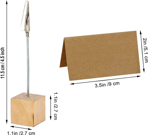 Miniatura 2 de 20 soportes para tarjetas de lugar con clips y soporte de madera, soporte de clips para fotos para mesa, soporte de números de mesa de madera