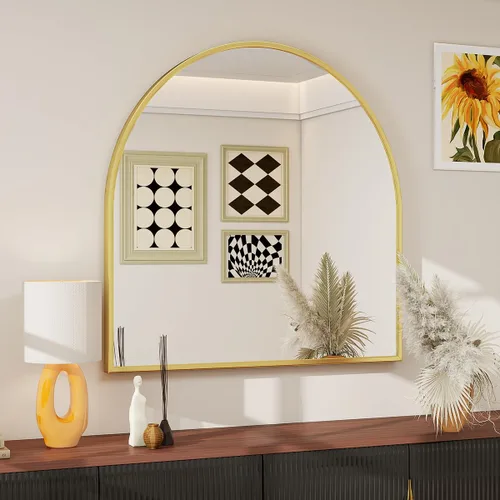 Miniatura 17 de BEAUTYPEAK Espejo de baño de arco de 20 x 30 pulgadas, espejo de pared con marco de metal para dormitorio, entrada, sala de estar, plateado Plata
