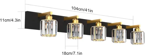 Miniatura 7 de Aipsun Lámpara de tocador de baño de cristal, accesorios de iluminación negra, 5 luces, luz de tocador de cristal para baño (excluye bombilla)