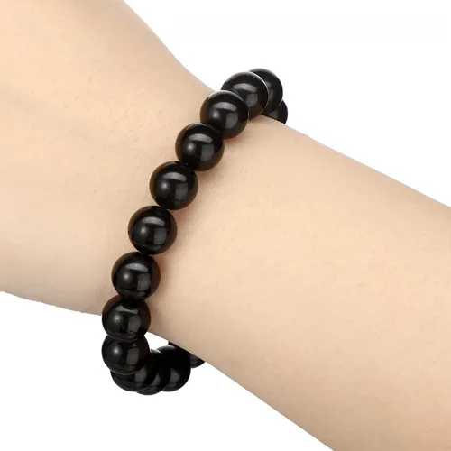 Miniatura 4 de Hicarer 2 pulseras de shungita negras con cuentas de shungita, piedras elásticas de cristal, joyería energética, poderoso defensor espiritual