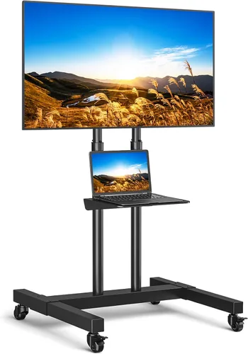Miniatura 10 de Rfiver Carrito de TV móvil para televisores de pantalla plana LCD LED de 23 a 60 pulgadas de hasta 88 libras, altura ajustable, estante rodante
