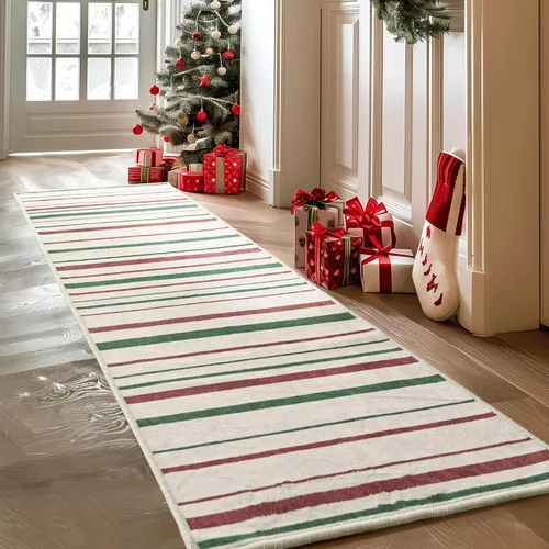 Miniatura 11 de StangH Alfombra de pasillo de 2 x 8 pies, lavable, para niños, con estampado de rayas rojas y verdes, antideslizante, apta para mascotas, alfombra