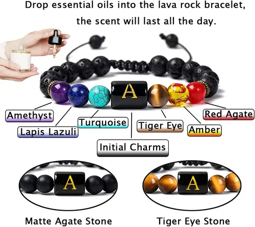 Miniatura 2 de XIMEO Pulseras de cuentas con iniciales para hombres y mujeres, pulseras de piedra curativa de piedra curativa de piedra de chakra, ojo de tigre