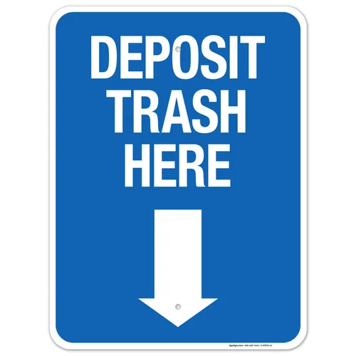 Miniatura 10 de Deposit Trash Here con letrero de flecha hacia abajo, (SI-69956) 10 x 7 pulgadas, calcomanías de vinilo de 4 mil, resistentes a la intemperie