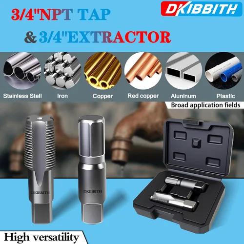 Miniatura 7 de DKIBBITH Juego de extractor de tubos de 2 piezas y machuelo NPT de 1/2" - Herramientas de acero al carbono resistentes para quitar tubos roscados
