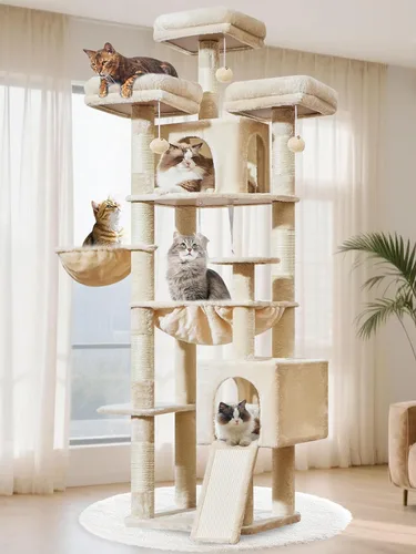 Taoqimiao - Árbol para gatos de 76 pulgadas con postes para rascar, torre XXL para gatos grandes con tablero para rascar, hamaca extragrande de