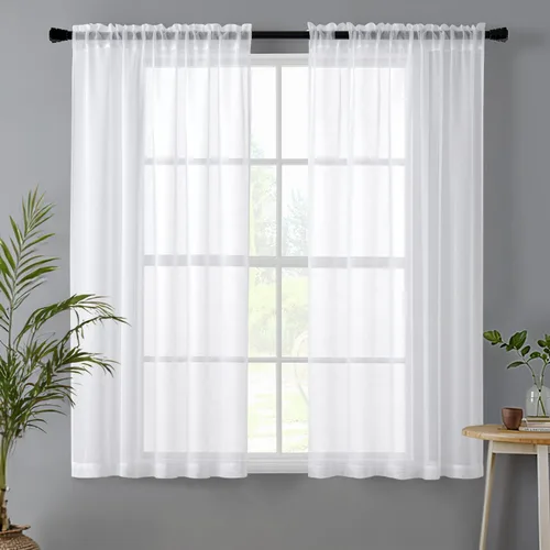 Miniatura 28 de MIULEE Cortinas semitransparentes 24 pulgadas de largo 2 paneles para ventana de cocina sobre el fregadero, cortinas cortas pequeñas de café
