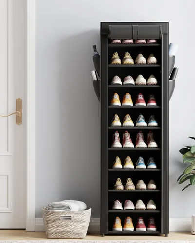 Miniatura 2 de Kitsure Zapatero – Estante organizador de zapatos de gran capacidad de 10 niveles con cubierta antipolvo y bolsillos laterales, zapatero de metal a