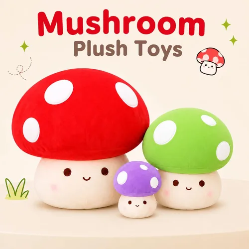 Miniatura 9 de Almohada de felpa de hongos verdes de 14 pulgadas, bonita decoración de hongos grandes, peluche de peluche, juguete suave regalo para niñas, niños