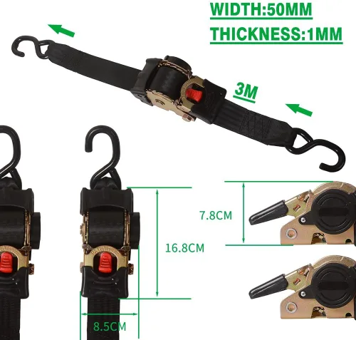 Miniatura 5 de MOTO4U Correas de amarre retráctiles de 2 pulgadas x 10 pies, resistentes, 2 correas de trinquete automáticas autoretráctiles con 2 bucles suaves