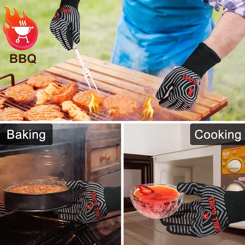 Miniatura 5 de QUWIN Guantes para BBQ, Guantes de Horno 1472℉ Resistentes al Calor Extremo, Guantes para Parrilla de Silicona Antideslizantes Manoplas de Horno