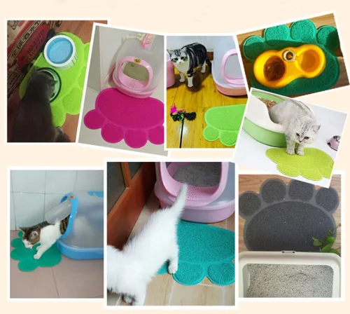Miniatura 7 de Mantel individual de PVC para mascotas, perros, gatos, cachorros, gatitos, comida y agua, tapete antideslizante con forma de pata, color gris
