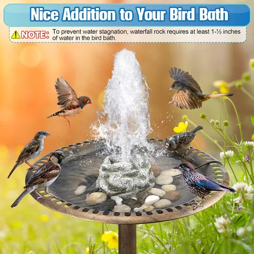 Miniatura 2 de Fuente de baño para pájaros, fuentes de agua de baño de pájaros con bomba de agua de 7 W, fuente de agua de granito de resina de musgo gris, cascada