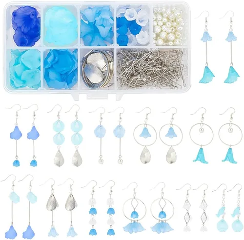 Miniatura 12 de SUNNYCLUE 1 caja de 10 pares de aretes colgantes de acrílico esmerilado de flores de lirio de cala, kits de fabricación de aretes de perlas de Diy