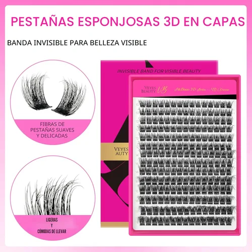 Miniatura 2 de VEYESBEAUTY Xtreme - Extensiones de pestañas individuales esponjosas, pestañas de volumen en capas 3D, banda delgada e invisible, pestañas de visón