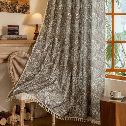 Miniatura 19 de BHUSB Cortinas rústicas para sala de estar de 63 pulgadas de largo, cortinas de ventana de lino y algodón con estampado floral bohemio, cortinas