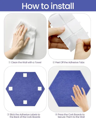 Miniatura 7 de Tablero de anuncios hexagonal grande de fieltro de 36 x 24 pulgadas, tablero de corcho alternativo, paquete de 8 azulejos de pared de fieltro negro