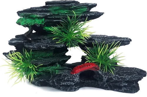J-star Roca de Acuario Mediana en Forma de Montaña – Adorno de Paisaje Realista de Resina para Tanques de Peces – Mejora el Paisaje Subacuático,