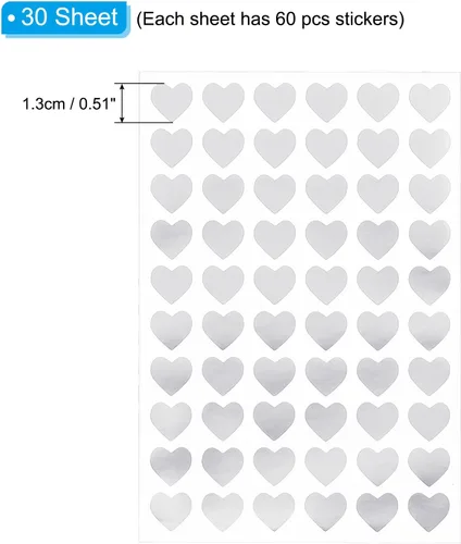 Miniatura 2 de PATIKIL 1800 calcomanías de corazón de recompensa, 30 hojas de papel de aluminio brillante autoadhesivas coloridas para gráficos, aula, fiesta, Plata