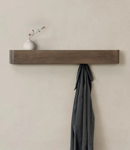 Miniatura 8 de Kazai. Perchero de pared 'Toke' – Perchero de diseño moderno con ganchos ocultos de pared – Perchero de panel de chapa de madera maciza – Roble