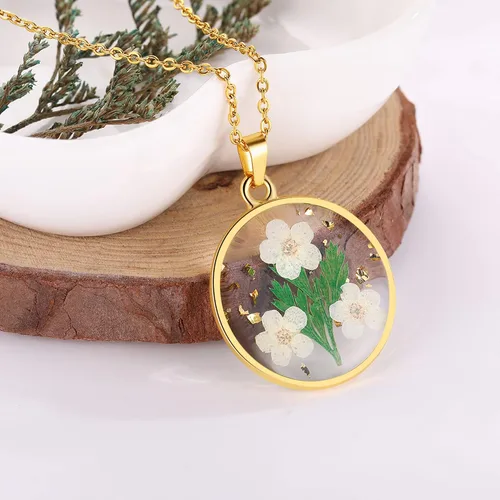 Miniatura 99 de Forget-Me-Not and Queen Anne's Lace Pressed Wildflower Necklace Birth Month Real Flower Necklace Gold/Silver Pressed Flower Jewelry