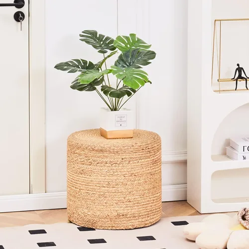 Wimarsbon Puf otomano de 18 pulgadas, puf trenzado natural, pufs redondos, puf rústico de tejido a mano, taburete reposapiés bohemio para Trenza de