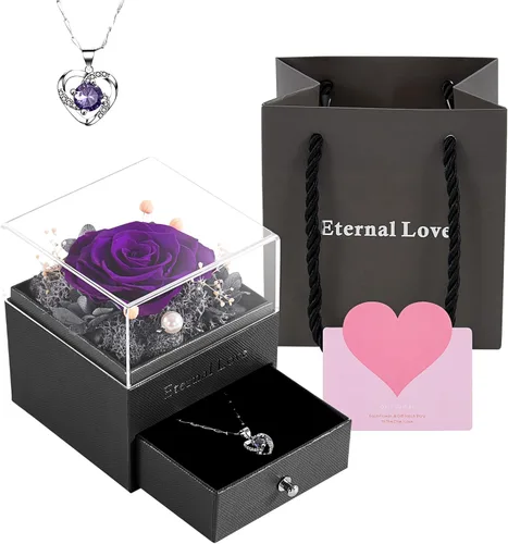 Miniatura 7 de Rosa preservada, regalos de cumpleaños para mujeres, mamá, novia, regalos para mamá, abuela, esposa, hija, hermana, cajas de joyería con collar