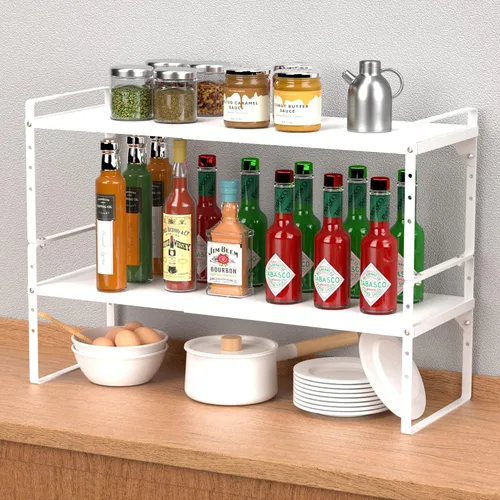 Miniatura 2 de iPEGTOP Estante organizador de almacenamiento expandible para gabinete, soporte de armario resistente, estante de especias, altura ajustable, Blanco