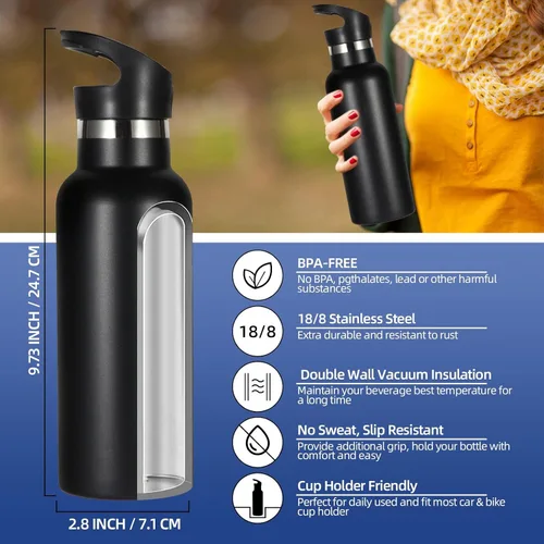 Miniatura 3 de Volhoply Botella de agua aislada para niños de 17 onzas, botellas de agua de acero inoxidable con tapa con pajilla, botella de agua de metal al