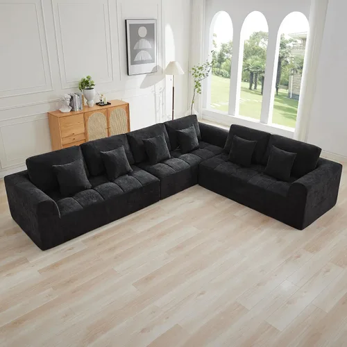 Miniatura 36 de Sofás modulares deshuesados de 140 pulgadas para sala de estar, sofá modular modular de nube comprimida, sofá moderno en forma de U de 9 plazas Gris