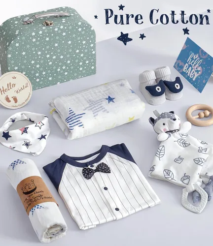Miniatura 7 de Golray Regalos para baby shower, 9 piezas esenciales para recién nacidos con zorro amoroso/manta/mameluco/sonajero