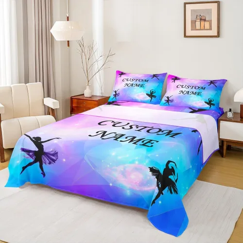 Miniatura 30 de Erosebridal Juego de sábanas tamaño individual para niñas negras y africanas americanas, juego de sábanas psicodélicas moradas de galaxia de ballet