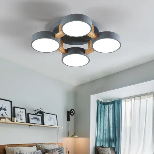 Lámpara LED de techo, 20 pulgadas, 4 luces, moderna lámpara de techo empotrada de madera de 44 W para sala de estar, dormitorio, cocina, regulable,