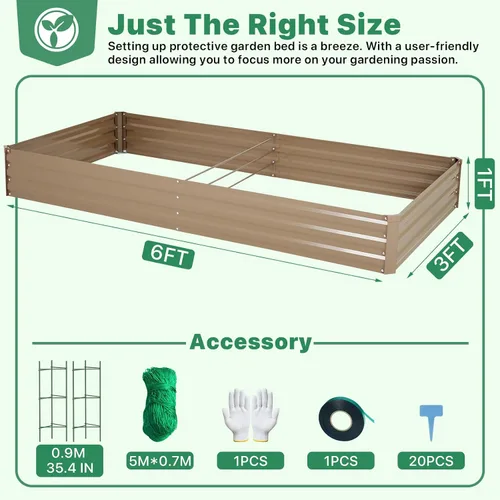 Miniatura 2 de ONCEMORE Cama de jardín elevada galvanizada para verduras, flores, hierbas, kit de cama de jardín elevada de metal con 2 jaulas de tomate, guantes