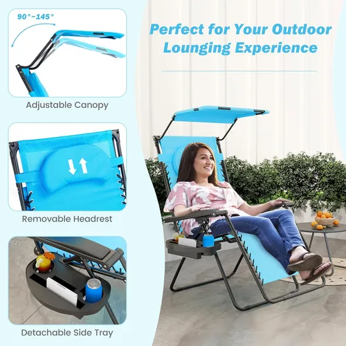 Miniatura 6 de Goplus Sillas Zero Gravity, Silla de jardín plegable y reclinable extra grande con toldo y soporte para tazas, Silla reclinable plegable ajustable