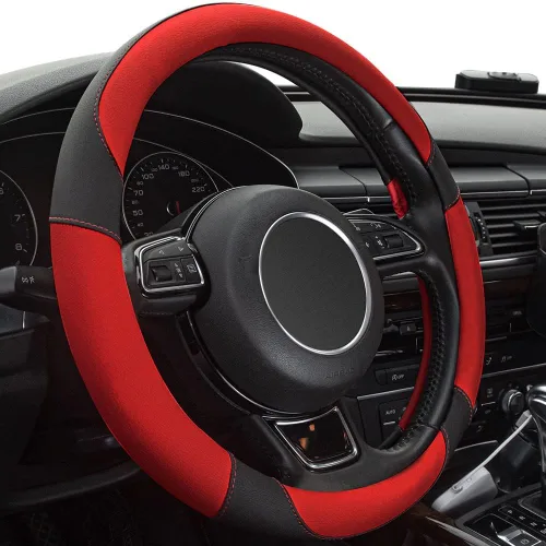 Miniatura 6 de Funda de volante de 14 pulgadas, para Prius, Civic, S, (14-14.25 pulgadas) - Cuero de microfibra negra transpirable, antideslizante, accesorios
