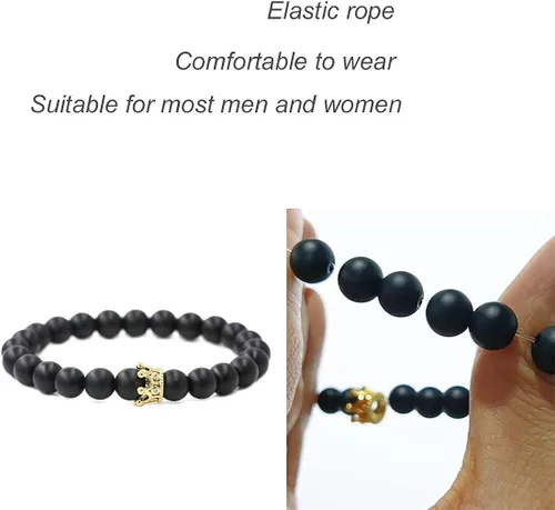 Miniatura 6 de SONNYX - Juego de 12 pulseras de cuentas de piedra de lava de 0.315in para hombres y mujeres, diseño de corona, rey de león, cabeza de leopardo