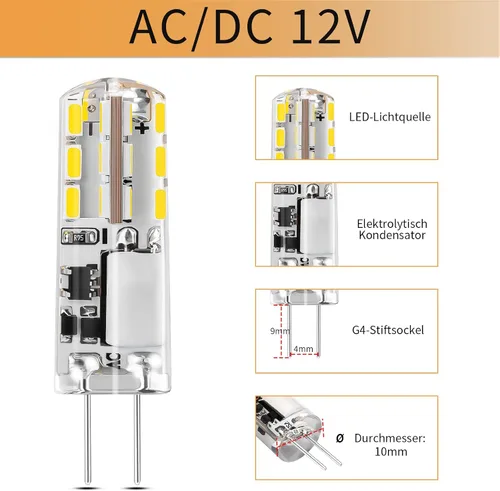 Miniatura 3 de I-SHUNFA Bombilla LED G4 T3 JC con base bi-pines, 12 V CA/CC, 1.24 W, 93 LM, 6000 K blanco frío, sin parpadeo, ahorro de energía, vida útil