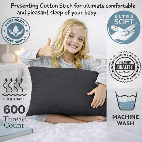 Miniatura 8 de COTTON STICH™ Juego de 2 fundas de almohada para niños pequeños de 14 x 20 pulgadas, 100% algodón de 600 hilos, fundas de almohada suaves y Gris