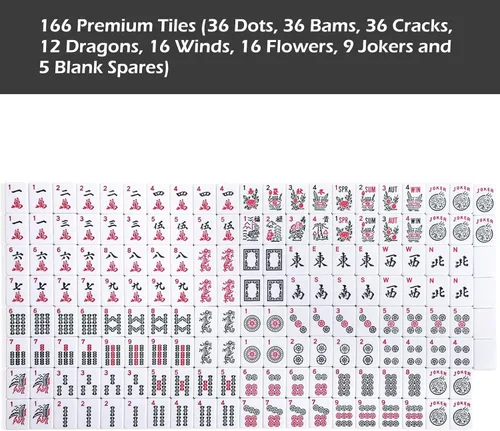 Miniatura 9 de Juego de Mahjong Americano GUSTARIA, 166 Azulejos Blancos Premium, 4 Estantes/Empujadores de Color Todo en Uno, Juego Completo Clásico de Azulejos