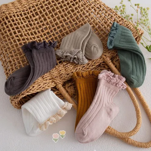 Miniatura 3 de Calcetines vintage de encaje al tobillo con volantes para niñas pequeñas