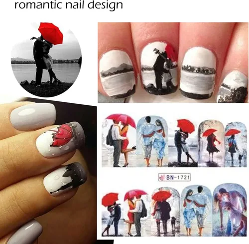 Miniatura 3 de TBRZTR 12 hojas de calcomanías de uñas para el día de San Valentín, diseño de torre de amor, diseño de paraguas, calcomanías de transferencia