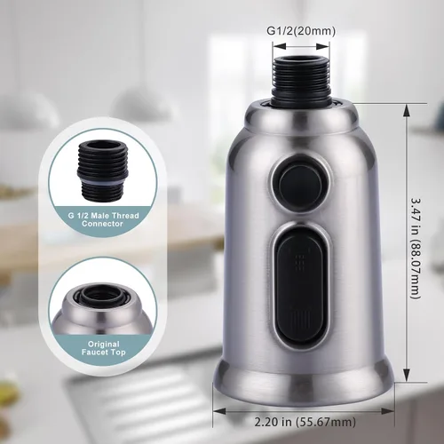 Miniatura 4 de Reemplazo de cabezal de grifo extraíble, cabezal rociador de grifo de cocina de 3 funciones con 9 adaptadores, boquilla de pulverización de cabezal