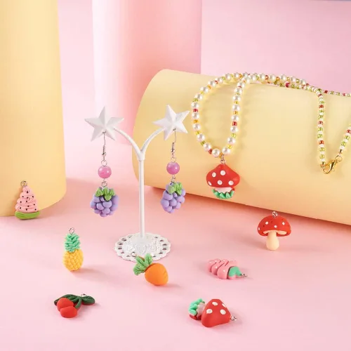 Miniatura 6 de Mega Pet 40 dijes de resina de frutas y verduras, fresa, piña, uva, cereza, resina, hongos, zanahoria, para bricolaje, collares, pulseras, aretes