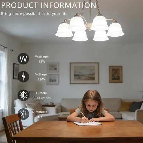 Miniatura 3 de BOGAO Bombilla LED E26, bombillas LED blancas de 12 W 6000 K, equivalente a 80-100 W, base E26, 1200 lúmenes (paquete de 4 blanco)
